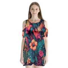 Tropical Flowers Floral Floral Pattern Pattern Shoulder Cutout Velvet One Piece by Pakemis