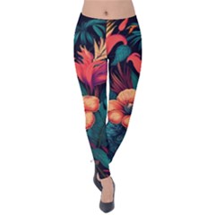 Tropical Flowers Floral Floral Pattern Pattern Velvet Leggings by Pakemis