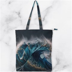 Tsunami Waves Ocean Sea Water Rough Seas 5 Double Zip Up Tote Bag by Pakemis