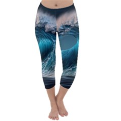 Tsunami Waves Ocean Sea Water Rough Seas 2 Capri Winter Leggings  by Pakemis