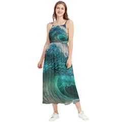 Tsunami Waves Ocean Sea Water Rough Seas Boho Sleeveless Summer Dress by Pakemis