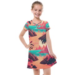 Tropical Beach Sea Jungle Ocean Landscape Kids  Cross Web Dress by Pakemis