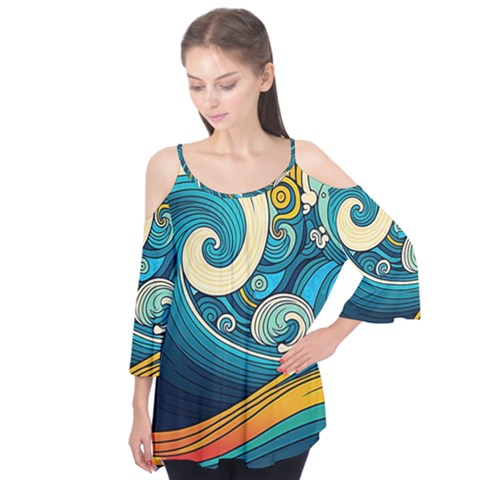 Waves Wave Ocean Sea Abstract Whimsical Abstract Art Flutter Tees by Pakemis