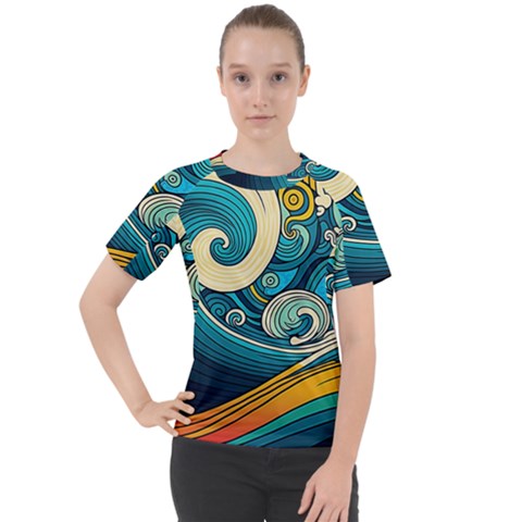 Waves Wave Ocean Sea Abstract Whimsical Abstract Art Women s Sport Raglan Tee by Pakemis