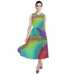 Modern Abstract Liquid Art Pattern Round Neck Boho Dress by GardenOfOphir