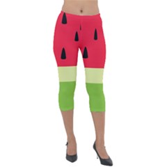 Watermelon Fruit Food Healthy Vitamins Nutrition Lightweight Velour Capri Leggings  by Wegoenart