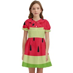 Watermelon Fruit Food Healthy Vitamins Nutrition Kids  Bow Tie Puff Sleeve Dress by Wegoenart