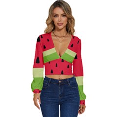 Watermelon Fruit Food Healthy Vitamins Nutrition Long Sleeve Deep-v Velour Top by Wegoenart