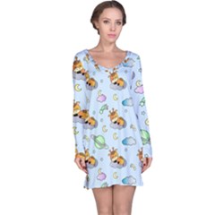 Pattern Giraffe Animal Seamless Scrapbooking Blue Long Sleeve Nightdress by Wegoenart