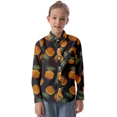 Pineapple Background Pineapple Pattern Kids  Long Sleeve Shirt by Wegoenart