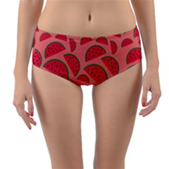 Watermelon Red Food Fruit Healthy Summer Fresh Reversible Mid-waist Bikini Bottoms by Wegoenart