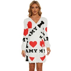 I Love Amy Long Sleeve Waist Tie Ruffle Velvet Dress by ilovewhateva