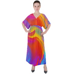 Liquid Art Pattern V-neck Boho Style Maxi Dress by GardenOfOphir