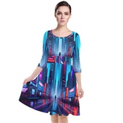 City People Cyberpunk Quarter Sleeve Waist Band Dress by Jancukart