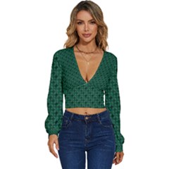 Green Pattern Long Sleeve Deep-v Velour Top by Sparkle