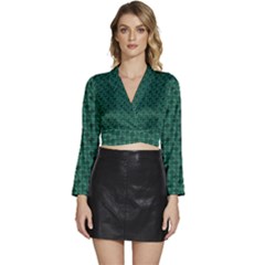 Green Pattern Long Sleeve Tie Back Satin Wrap Top by Sparkle