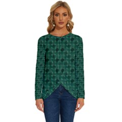 Green Pattern Long Sleeve Crew Neck Pullover Top by Sparkle