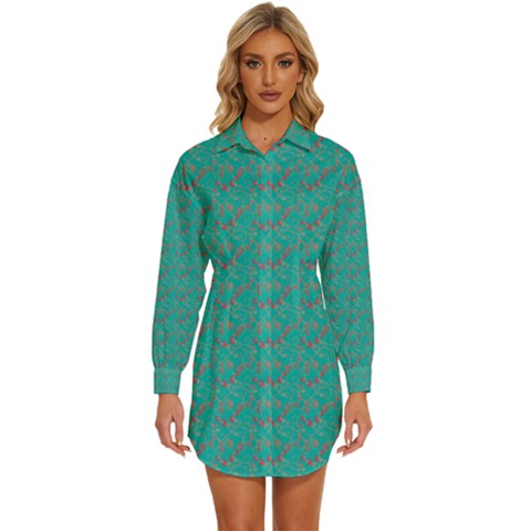 Flowers Womens Long Sleeve Shirt Dress by Sparkle