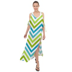 Green Chevron Maxi Chiffon Cover Up Dress by GardenOfOphir