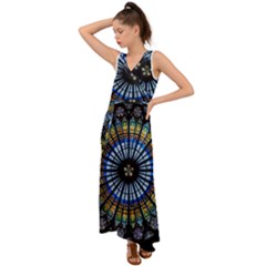 Mandala Floral Rose Window Strasbourg Cathedral France V-neck Chiffon Maxi Dress by Semog4