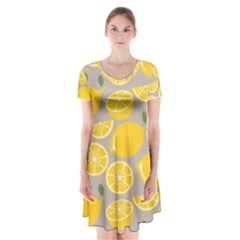 Lemon Background Lemon Wallpaper Short Sleeve V-neck Flare Dress by Semog4