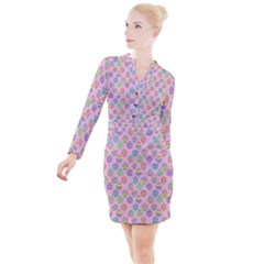 Egg Easter Eggs Pastel Digital Art Button Long Sleeve Dress by Semog4