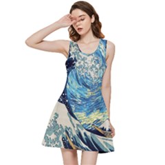 Starry Night Hokusai Vincent Van Gogh The Great Wave Off Kanagawa Inside Out Racerback Dress by Semog4