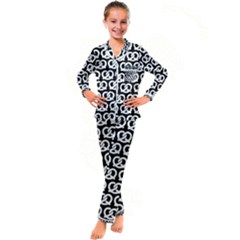 Black And White Pretzel Illustrations Pattern Kid s Satin Long Sleeve Pajamas Set by GardenOfOphir