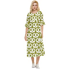 Olive Pretzel Illustrations Pattern Double Cuff Midi Dress by GardenOfOphir