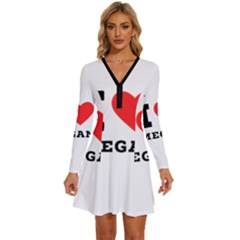 I Love Megan Long Sleeve Deep V Mini Dress  by ilovewhateva