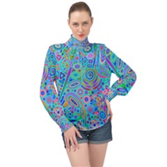 Tribal Pattern Pattern High Neck Long Sleeve Chiffon Top by Semog4