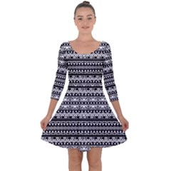 Tribal Zentangle Line Pattern Quarter Sleeve Skater Dress by Semog4