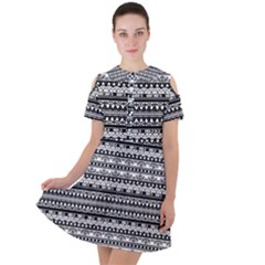 Tribal Zentangle Line Pattern Short Sleeve Shoulder Cut Out Dress  by Semog4