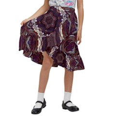 Rosette Kaleidoscope Mosaic Abstract Background Kids  Ruffle Flared Wrap Midi Skirt by Jancukart