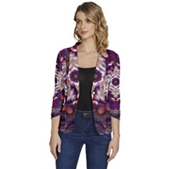 Rosette Kaleidoscope Mosaic Abstract Background Art Women s One-button 3/4 Sleeve Short Jacket by Jancukart