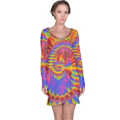 Colorful Spiral Abstract Swirl Twirl Art Pattern Long Sleeve Nightdress by Jancukart