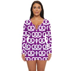 Purple Pretzel Illustrations Pattern Long Sleeve Boyleg Swimsuit by GardenOfOphir