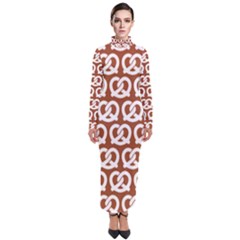 Brown Pretzel Illustrations Pattern Turtleneck Maxi Dress by GardenOfOphir