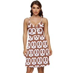 Brown Pretzel Illustrations Pattern V-neck Pocket Summer Dress  by GardenOfOphir