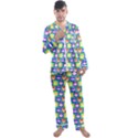 Colorful Whimsical Owl Pattern Men s Long Sleeve Satin Pajamas Set View1