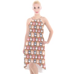 Colorful Whimsical Owl Pattern High-low Halter Chiffon Dress  by GardenOfOphir