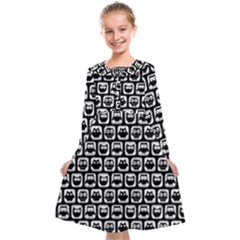 Black And White Owl Pattern Kids  Midi Sailor Dress by GardenOfOphir