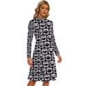 Black And White Owl Pattern Long Sleeve Shirt Collar A-Line Dress View3