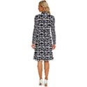 Black And White Owl Pattern Long Sleeve Shirt Collar A-Line Dress View4