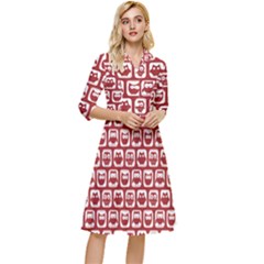 Red And White Owl Pattern Classy Knee Length Dress by GardenOfOphir