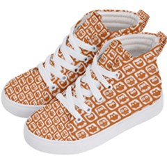 Orange And White Owl Pattern Kids  Hi-top Skate Sneakers by GardenOfOphir