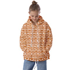 Orange And White Owl Pattern Kids  Oversized Hoodie by GardenOfOphir