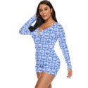 Blue And White Owl Pattern Long Sleeve Boyleg Swimsuit View2