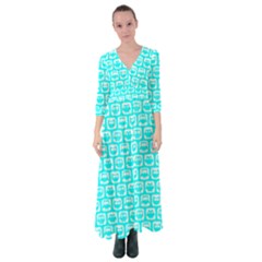 Aqua Turquoise And White Owl Pattern Button Up Maxi Dress by GardenOfOphir