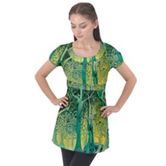 Nature Trees Forest Mystical Forest Jungle Puff Sleeve Tunic Top by Ravend